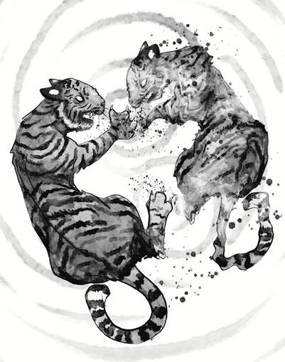 Tiger and his reflection, from Feline Folk Tales (Hellberg Moberg, THP 2026)